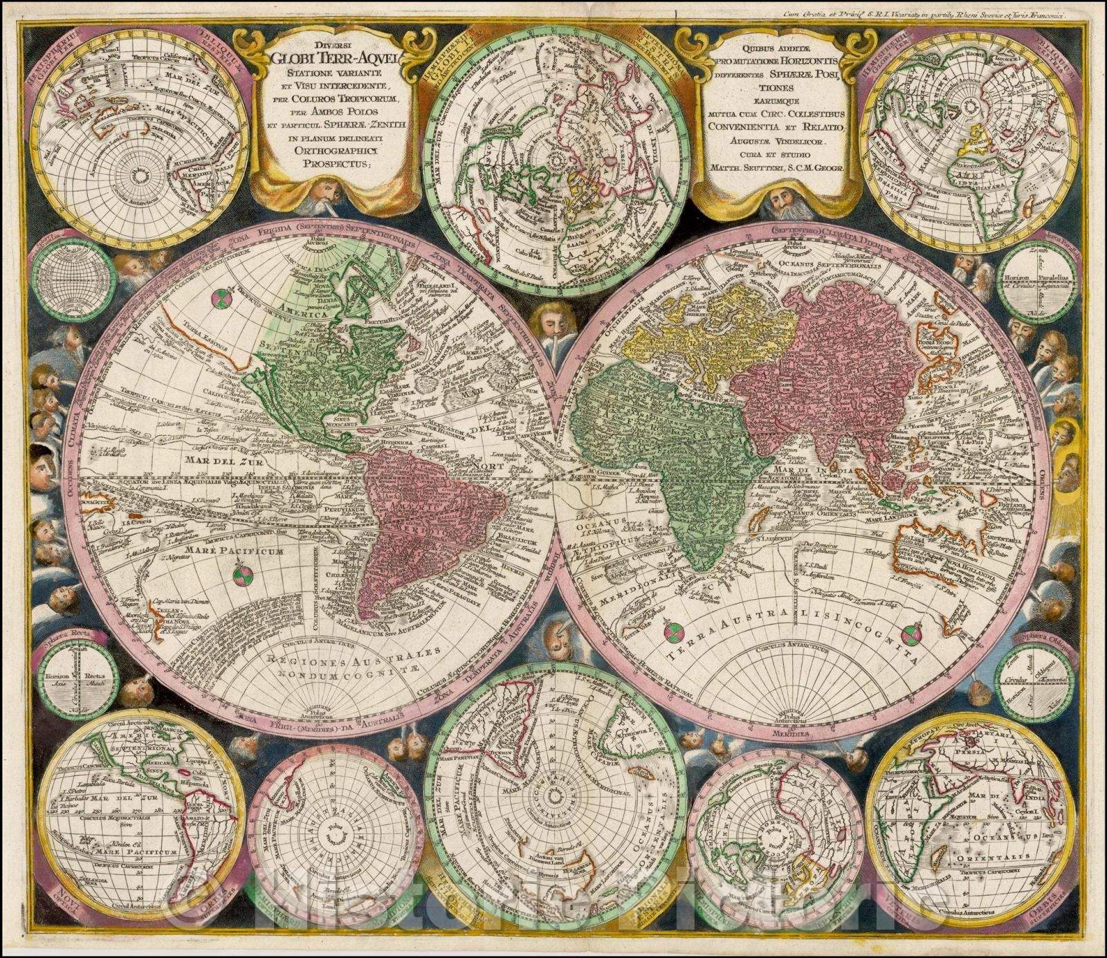 Historic Map - Diversi Globi Terr-Aquei Statione Variante Et Visu Intercedente Per Coluro :: Different globe Terr-Aquei, 1730 - Vintage Wall Art