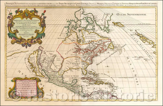 Historic Map - Amerique Septentrionale divisee en Ses Principales parties, 1696, Alexis-Hubert Jaillot - Vintage Wall Art