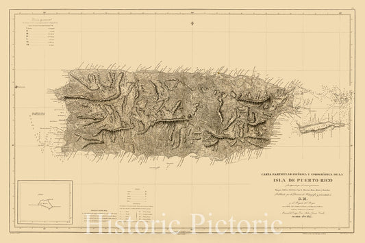 Nautical Chart of Puerto Rico and Islands 1842 - Historical Map Reproduction