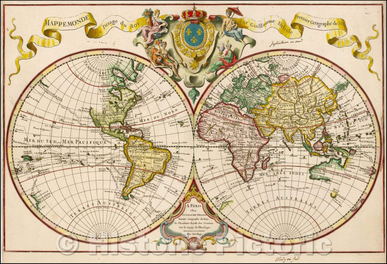 Historic Map - Mappemonde a l'usage du Roy Par Guillaume Delisle Premier-Geographe de S.M, 1720, Guillaume De L'Isle v2