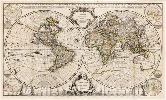 Historic Map - Mappe-Monde Geo-Hydrographique, ou Description Generale du Globe Terrestre et Aquatique en Deux Plans-Hemispheres, 1705, Pieter Mortier v2