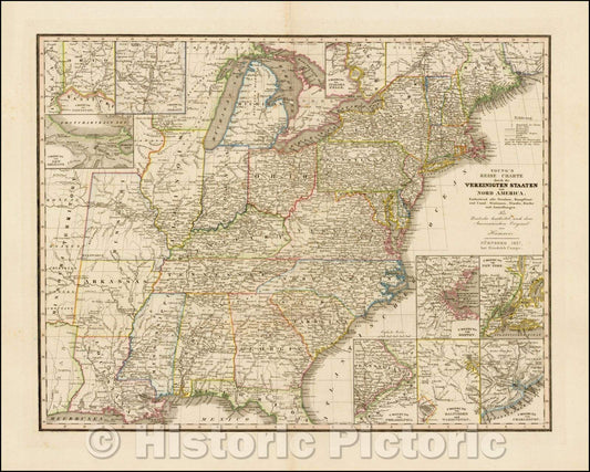 Historic Map - Young's Reise=Charte durch die Vereinigten Staaten von Nord America. / German edition of J.H. Young's Map of the United States, 1837 - Vintage Wall Art