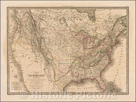 Historic Map - Carte Des Etats-Unis D'Amerique, 1838, Alexandre Emile Lapie v1