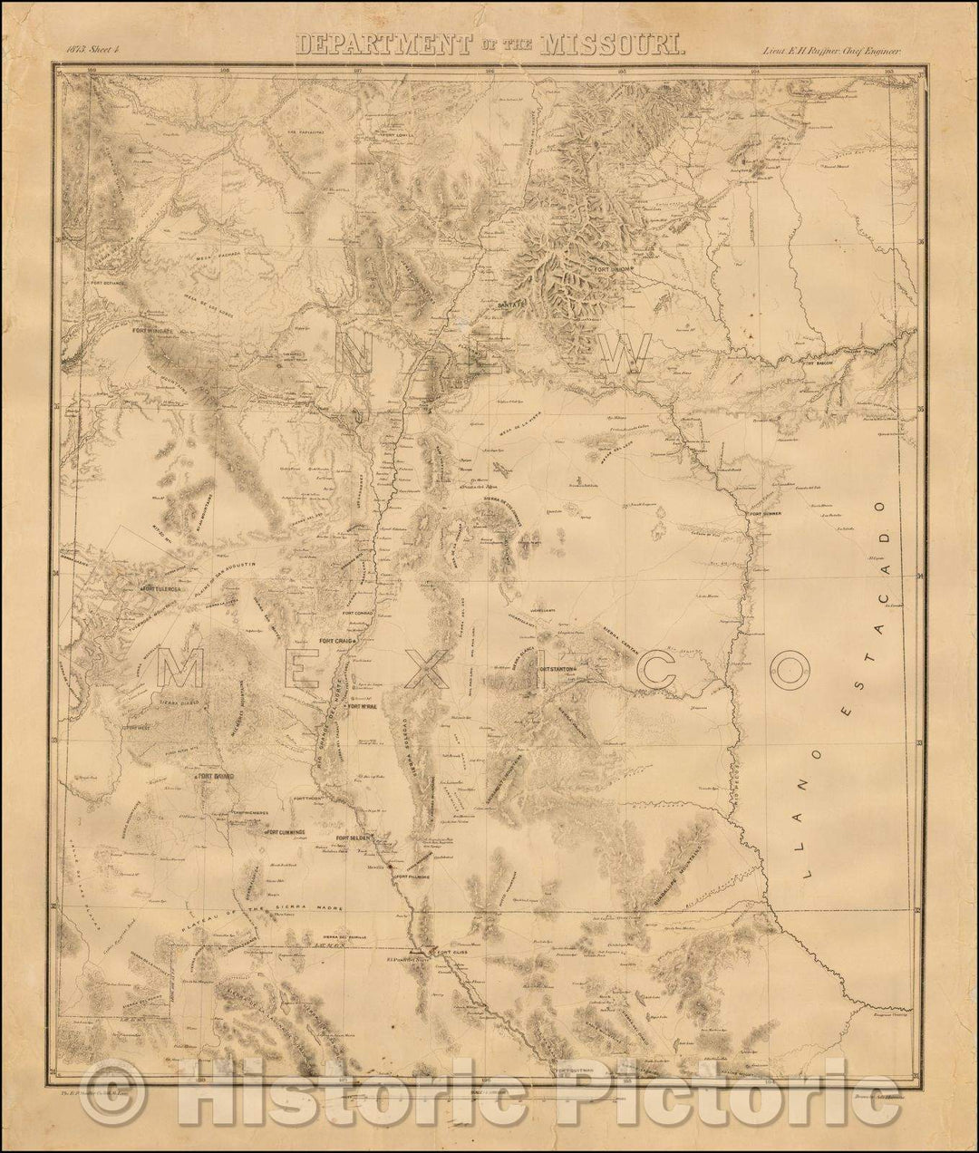 Historic Map - New Mexico. Sheet 4. Department of the Missouri, 1873, Ernest Howard Ruffner - Vintage Wall Art