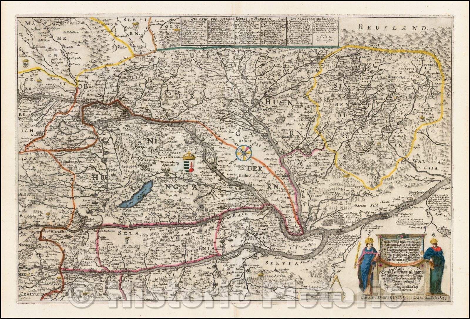 Historic Map - Neue Land-Tafel von Hungarn und dessen incorporirten K?nigreichen und Provinzen: au?den besten Mappen verfertigt und gebessert, 1664 v1