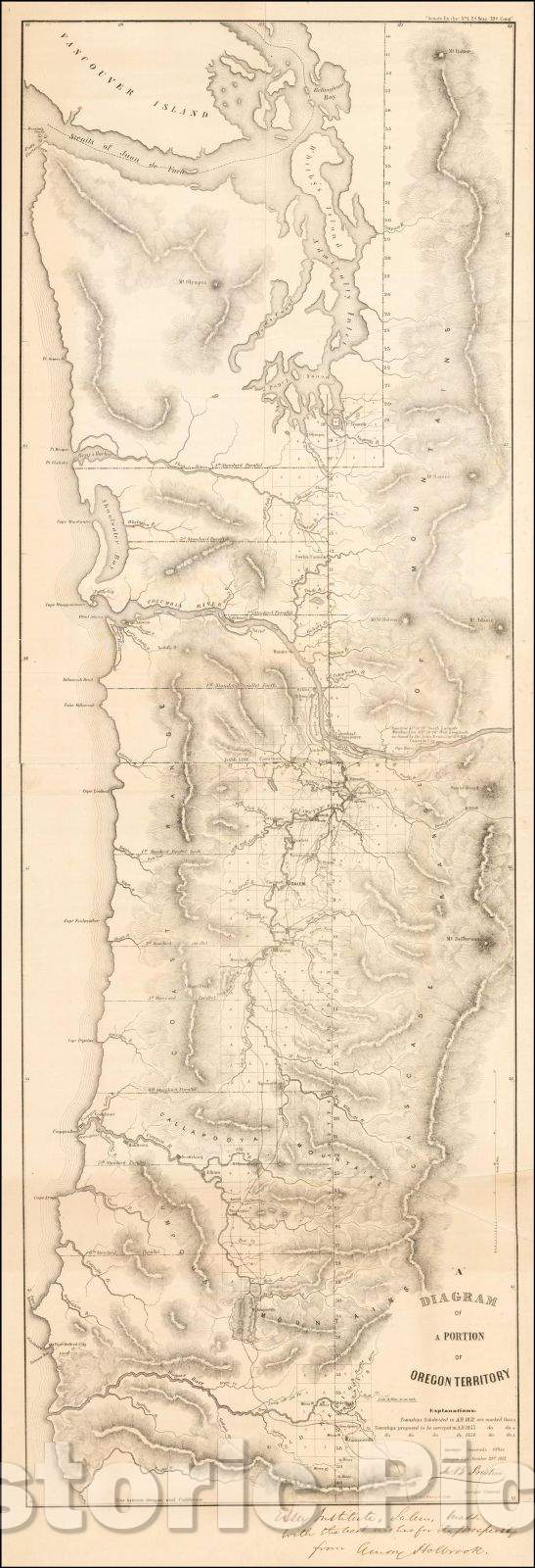 Historic Map - A Diagram of A Portion of Oregon Territory, 1852, U.S. General Land Office v1