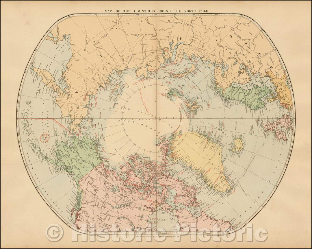 Historic Map - Map of the Countries Round the North Pole, 1897, Edward Stanford - Vintage Wall Art