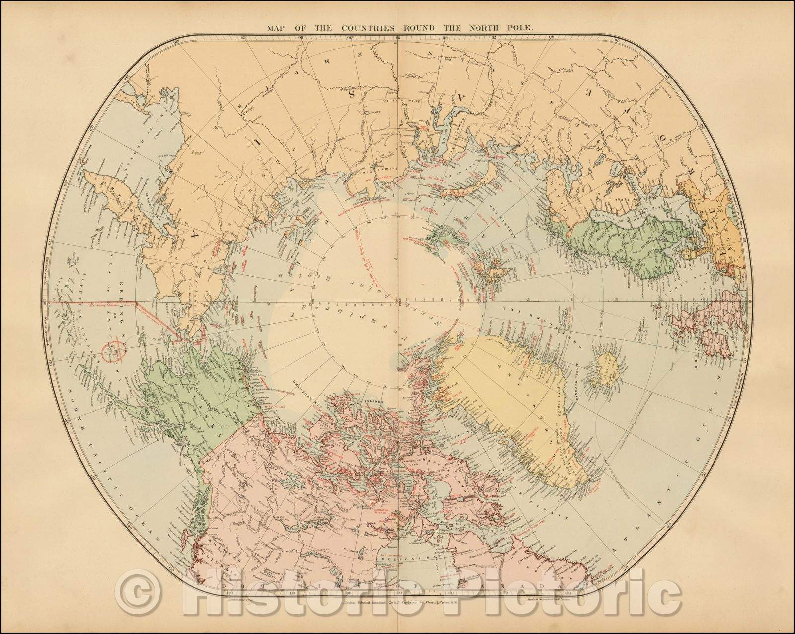 Historic Map - Map of the Countries Round the North Pole, 1897, Edward Stanford - Vintage Wall Art