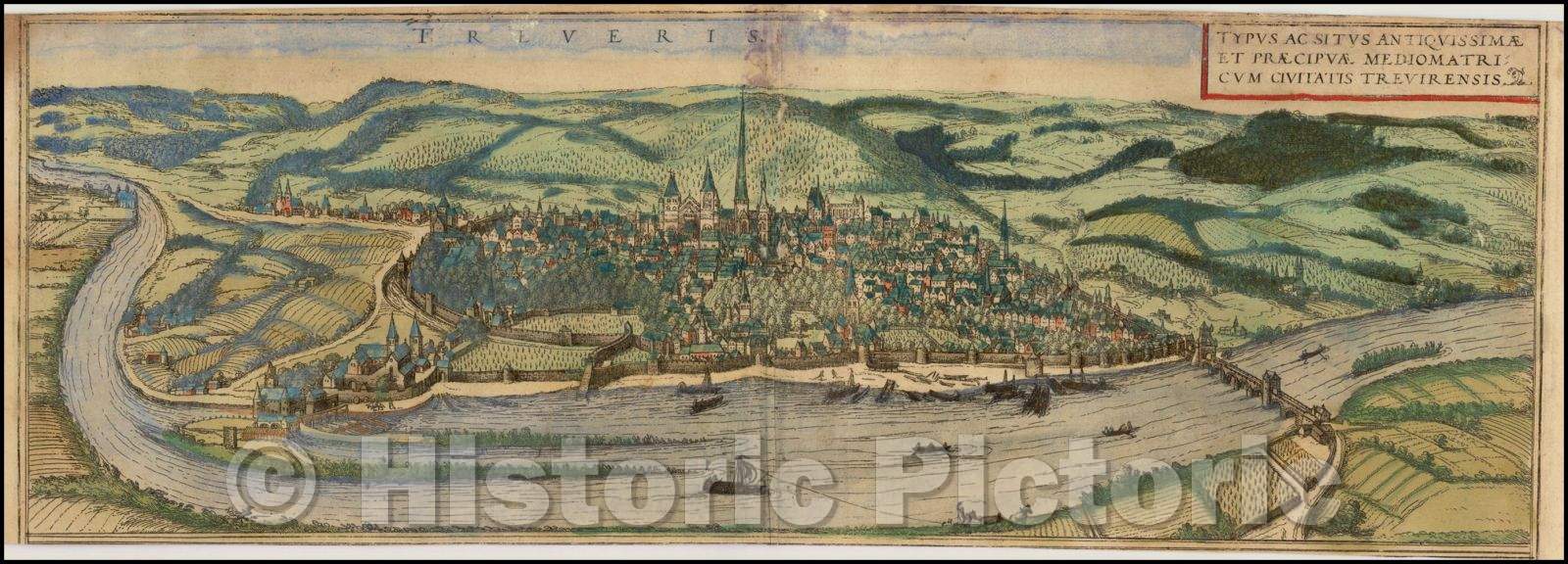 Historic Map - Treveris, 1572, Georg Braun - Vintage Wall Art