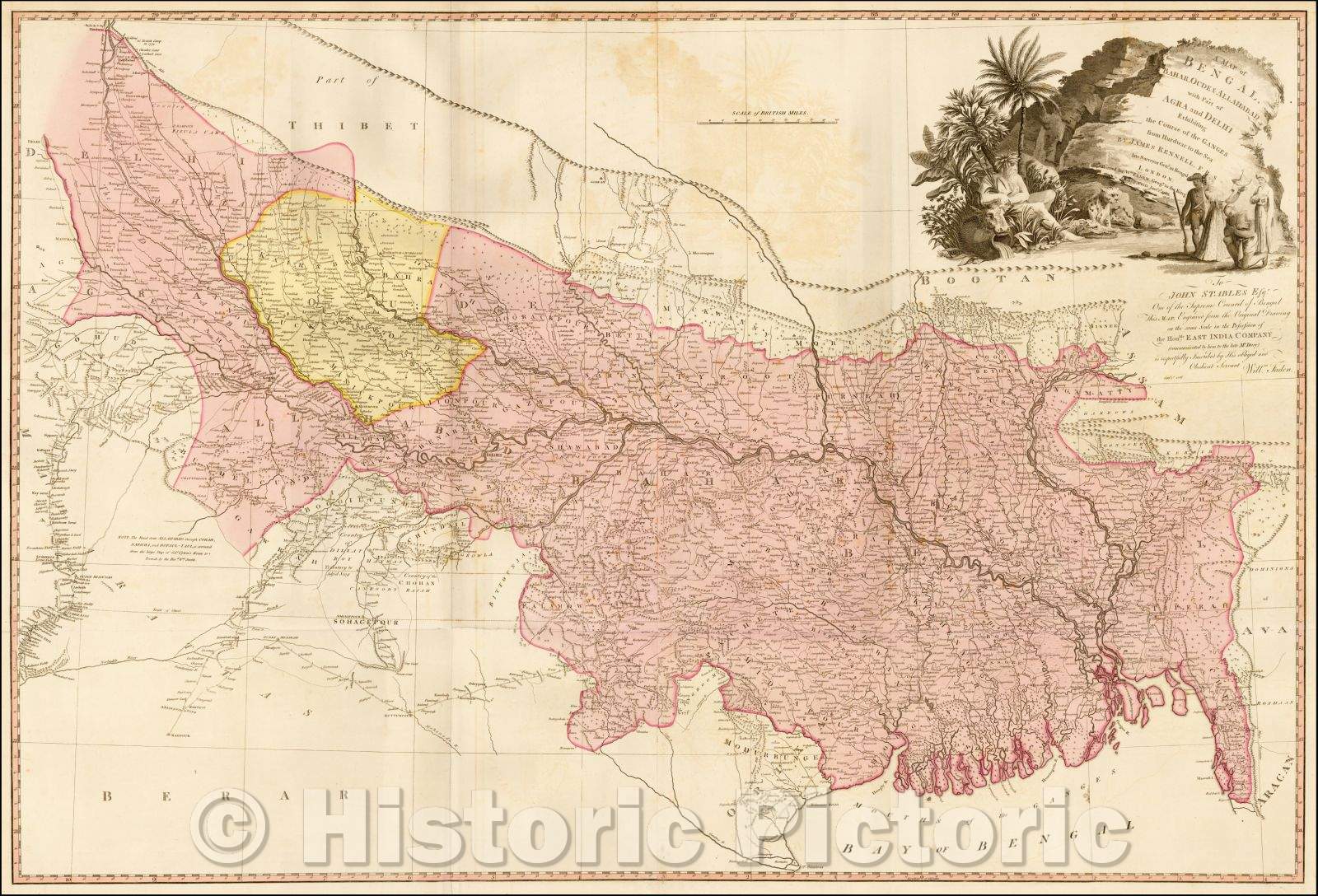 Historic Map - A Map of Bengal, Bahar, Oude & Allahabad with Part of Agra and Delhi Exhibiting the Course of the Ganges from Hurdwar to the Sea, 1786 v2