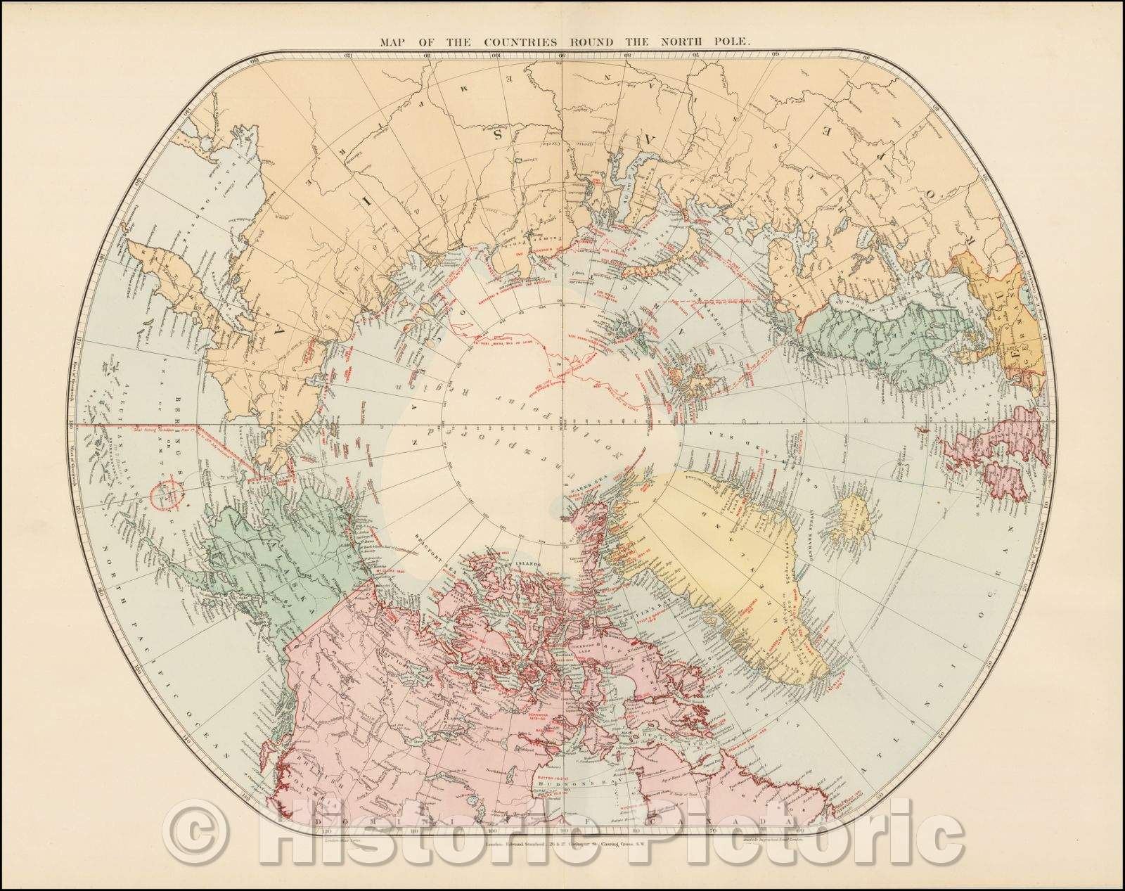 Historic Map - Map of the Countries Round the North Pole (with Nansen Tracks and Jackson Tracks), 1898, Edward Stanford - Vintage Wall Art
