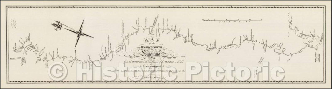 Historic Map - Map of the Washita river in Louisiana from the Hot Springs to the confluence of the Red River with the Mississippi, 1804, George T. Dunbar v6