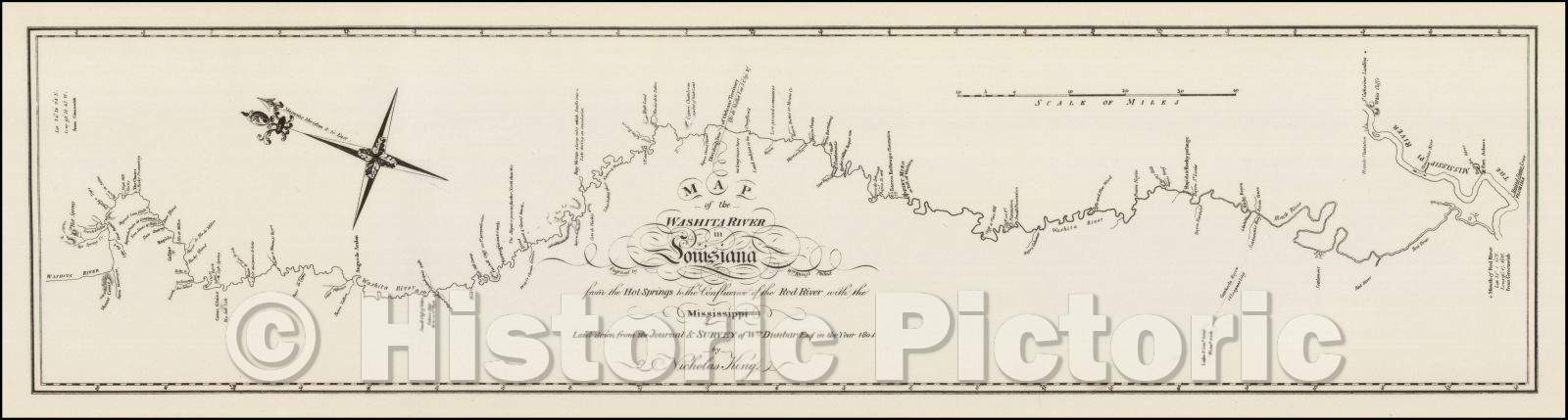 Historic Map - Map of the Washita river in Louisiana from the Hot Springs to the confluence of the Red River with the Mississippi, 1804, George T. Dunbar v6