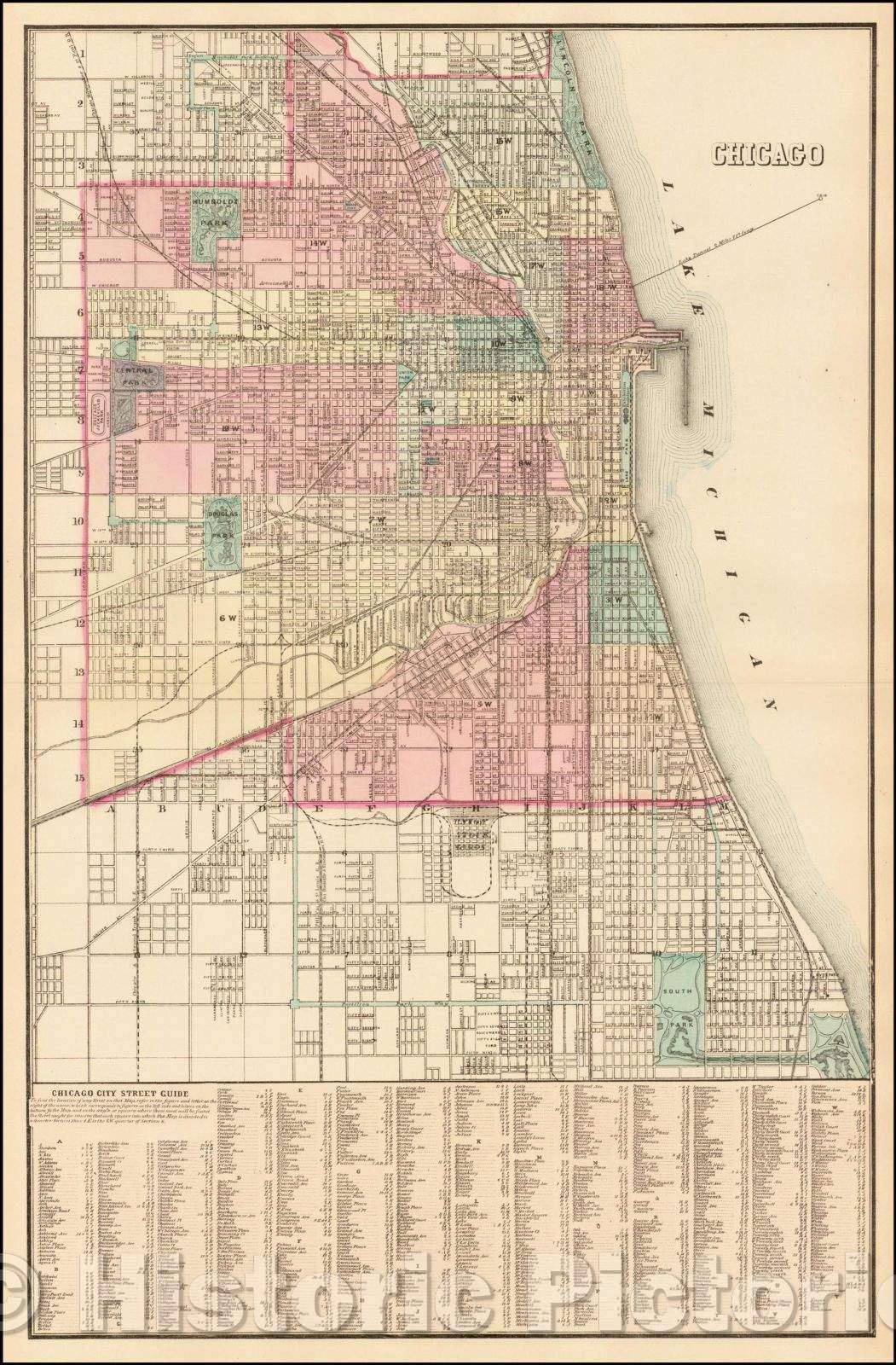 Historic Map - Chicago, 1881, Samuel Augustus Mitchell Jr. - Vintage Wall Art