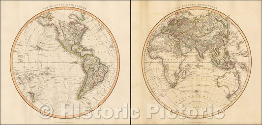 Historic Map - The Western Hemisphere [and] Eastern Hemisphere, 1799, John Cary - Vintage Wall Art