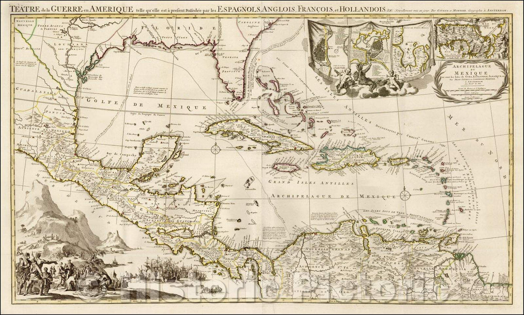 Historic Map - Theater of War in America/Teatre de la Guerre en Amerique telle qu'elle est a present Possedee par les Espagnols, Anglois, Francois, 1715 v1