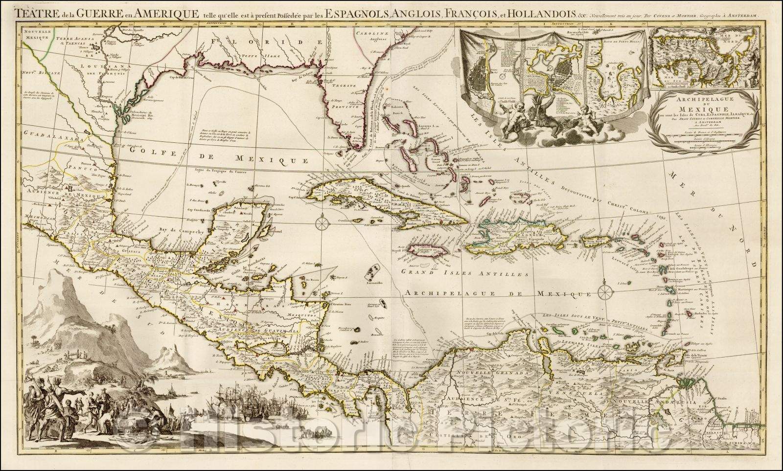 Historic Map - Theater of War in America/Teatre de la Guerre en Amerique telle qu'elle est a present Possedee par les Espagnols, Anglois, Francois, 1715 v1