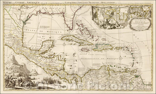 Historic Map - Theater of War in America/Teatre de la Guerre en Amerique telle qu'elle est a present Possedee par les Espagnols, Anglois, Francois, 1715 v1