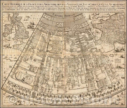 Historic Map - Carte Historique De LaFrance Et De L'Angleterre Depuis La Naissance De Jesus-Christ/Map of the Imperial Roman Empire, 1721 - Vintage Wall Art