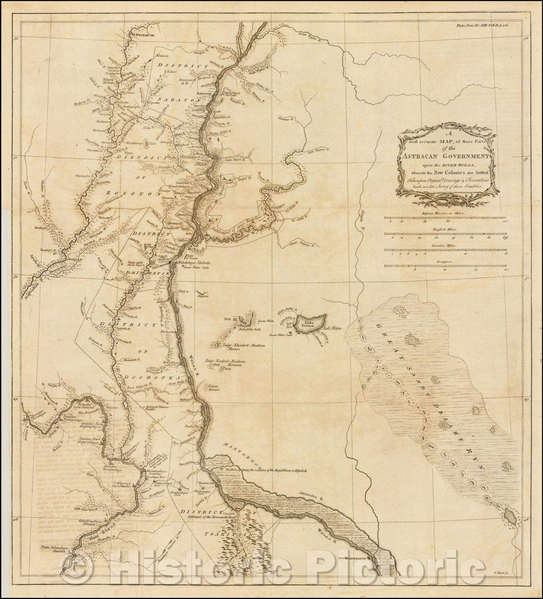 Historic Map - A most accurate Map, of those Parts of the Astracan Government upon the River Wolga, wherin the New Colonies are Settled, 1768 - Vintage Wall Art