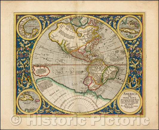 Historic Map - America sive India Nova ad magnae Gerardi Mercatoris avi universalis imitationem incompendium redacta, 1595, Michael Mercator v3