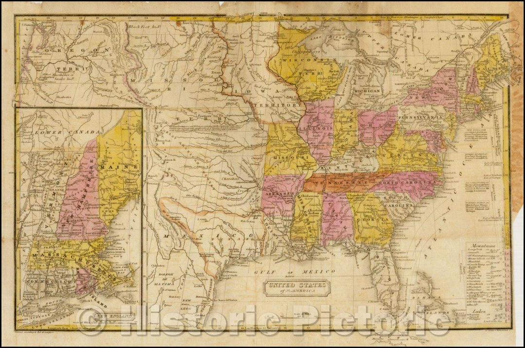 Historic Map - United States of N. America, 1836, Le Count & Hammond - Vintage Wall Art
