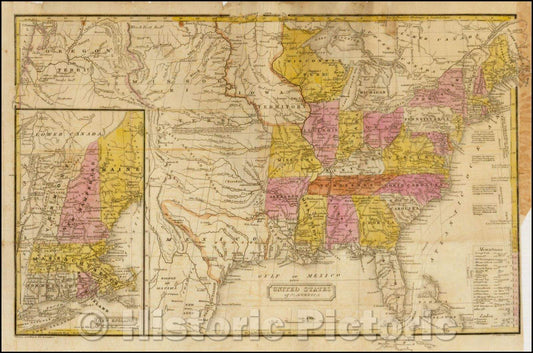 Historic Map - United States of N. America, 1836, Le Count & Hammond - Vintage Wall Art