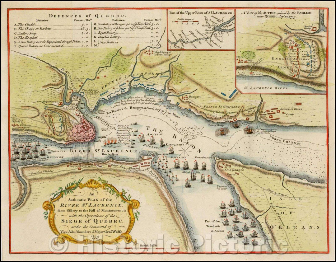 Historic Map - An Authentic Plan of the River St. Laurence from Sillery to the Fall of Montmorenci, 1759, Universal Magazine - Vintage Wall Art