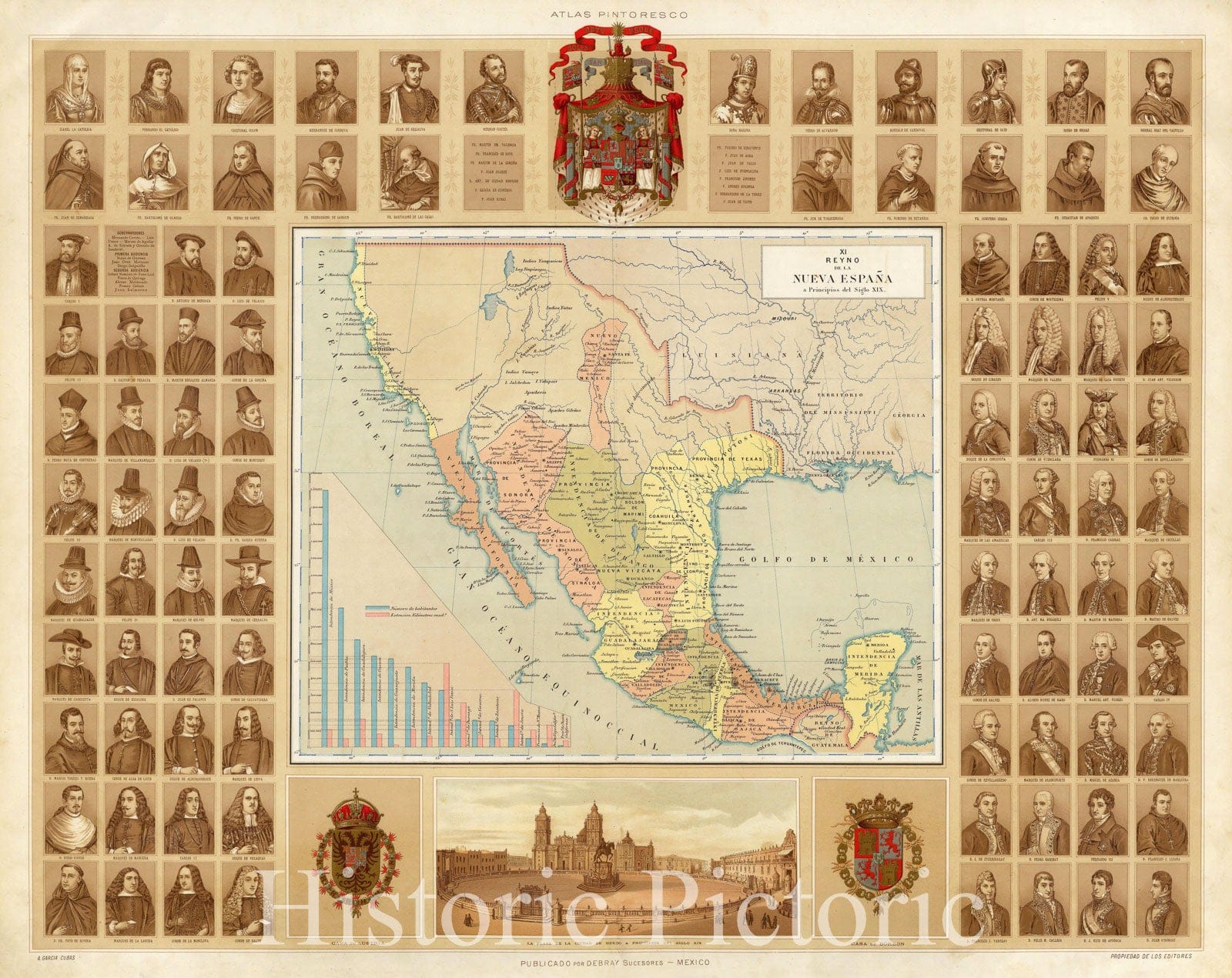 Map of the Kingdom of New Spain 1885 Historical Map Print