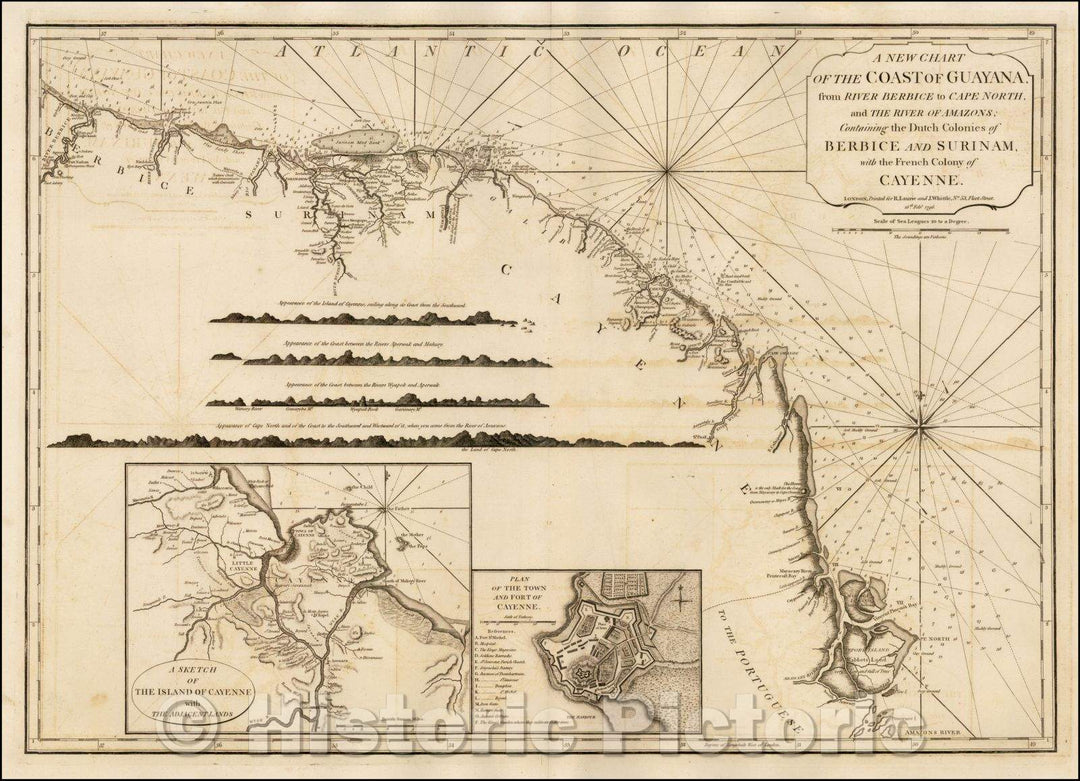 Historic Map - The Coast of Guayana, from River Berbice to Cape North and the Rivers of Amazons, Containing the Dutch Colonies Berbice and Surinam, 1796 - Vintage Wall Art
