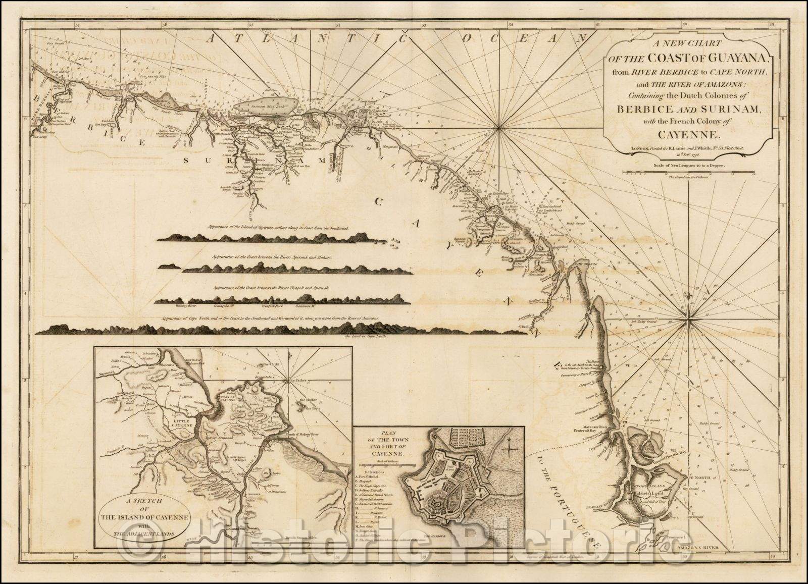 Historic Map - The Coast of Guayana, from River Berbice to Cape North and the Rivers of Amazons, Containing the Dutch Colonies Berbice and Surinam, 1796 - Vintage Wall Art