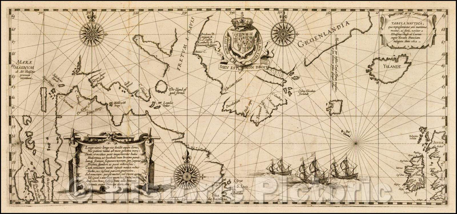 Historic Map - Tabula Nautica qua repraesentatur orae maritimae, meatus, ac freta, noviter a H Hudsono Anglo ad Caurum supra Novam Franciam indagata, 1613 v1