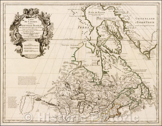 Historic Map - Carte Du Canada ou de la Nouvelle France et des Decouvertes qui y ont ete faits, 1703, Philippe Buache - Vintage Wall Art