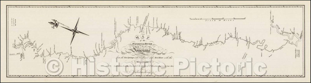 Historic Map - Map of the Washita river in Louisiana from the Hot Springs to the confluence of the Red River with the Mississippi, 1804, George T. Dunbar v7