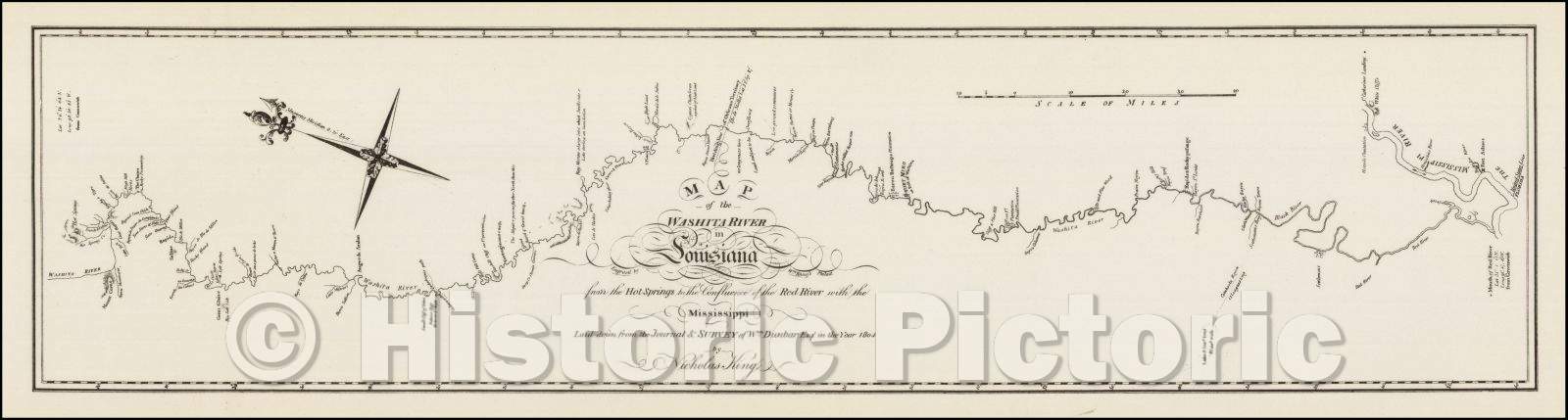 Historic Map - Map of the Washita river in Louisiana from the Hot Springs to the confluence of the Red River with the Mississippi, 1804, George T. Dunbar v7