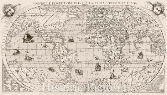 Historic Map - Universale Descrittione Di Tutta la Terra Conosciuta Fin Qui/Forlani's third Map of the world, 1568, Donato Bertelli - Vintage Wall Art