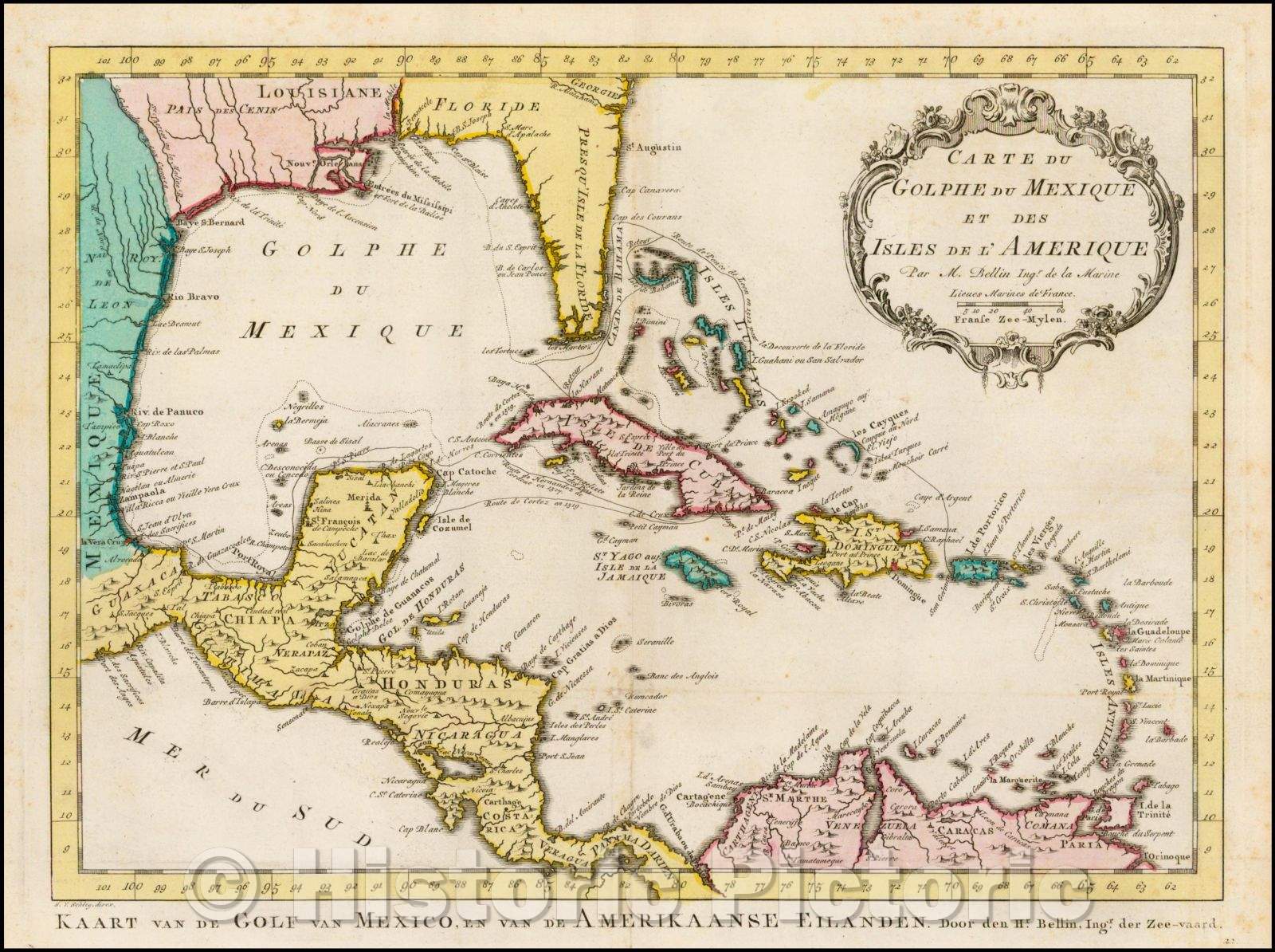 Historic Map - Carte Du Golphe Du Mexique et des Isles De L'Amerique, 1770, Jacques Nicolas Bellin - Vintage Wall Art