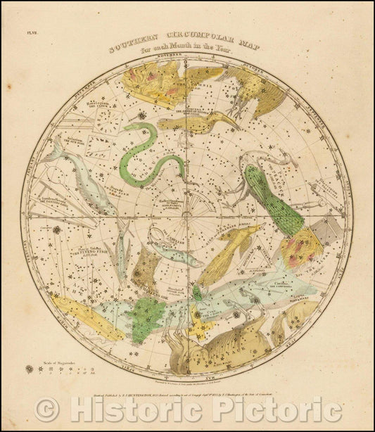 Historic Map - Southern Circumpolar Map for each month of the Year, 1835, Elijah J. Burritt v3