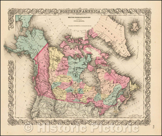 Historic Map - Northern America. British, Russian & Danish Possessions in North America, 1862, Joseph Hutchins Colton v2