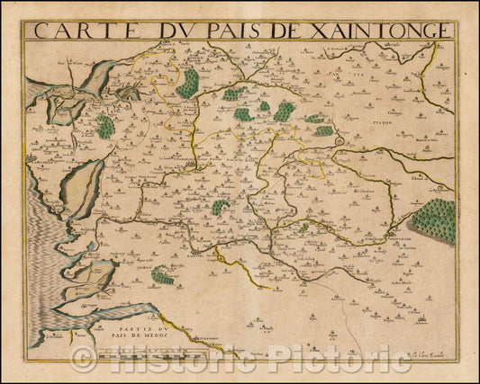 Historic Map - Carte Du Pais De Xaintonge/Map of Xaintonge, from Jean Le Clerc's very atlas of France, 1612, Jean Le Clerc - Vintage Wall Art
