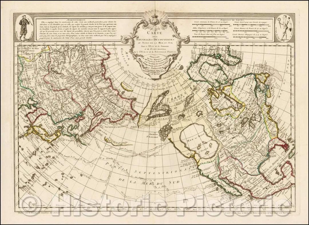 Historic Map - Carte Des Nouvelles Decouvertes Au Nord de la Mer de Sud, Tant a l'Est de la Siberie et du Kamtchatcka, Qu'a l'Ouest de la Nouvelle France, 1752 v3