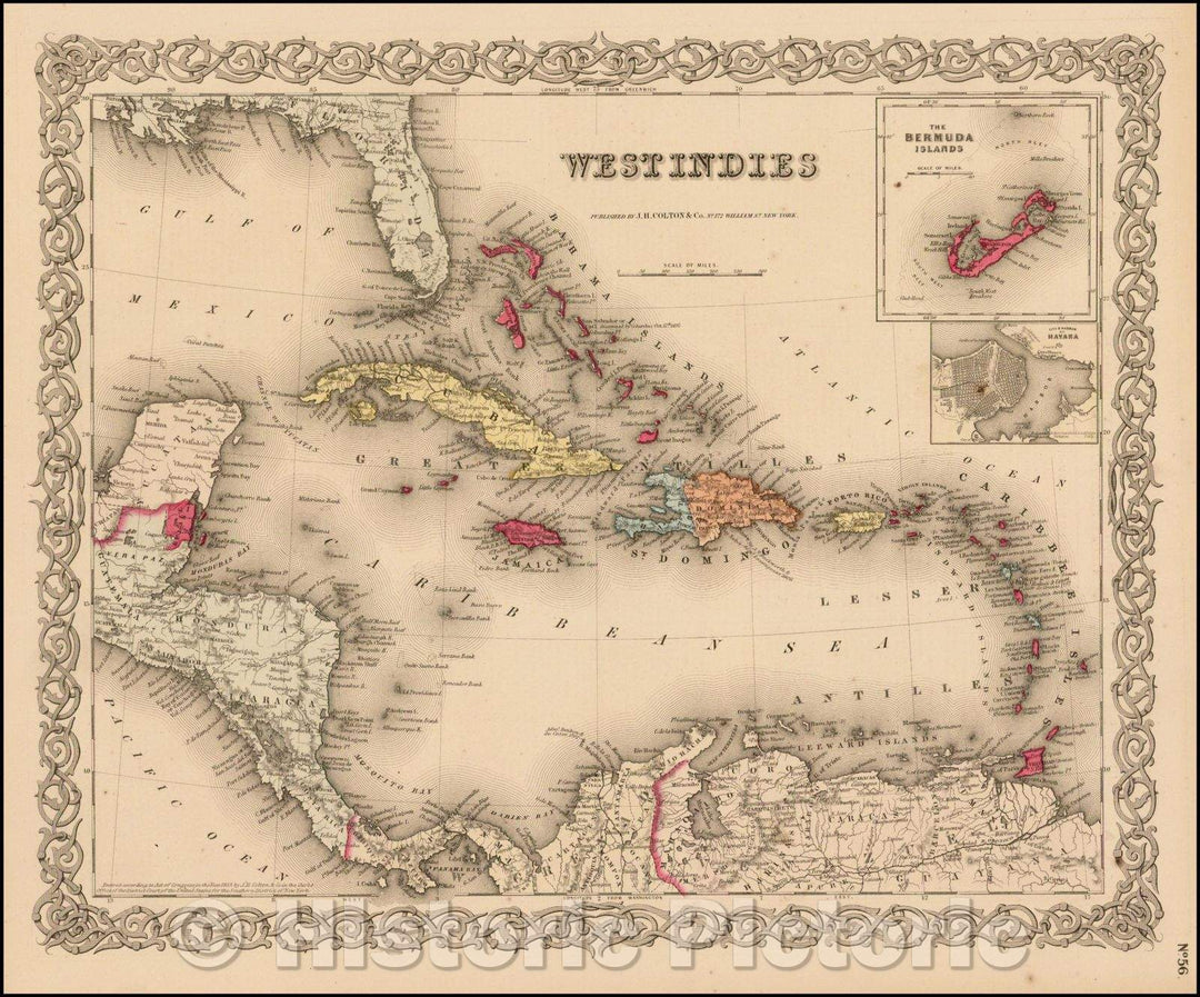 Historic Map - West Indies Bermuda and Havana insets, 1855, Joseph Hutchins Colton v2