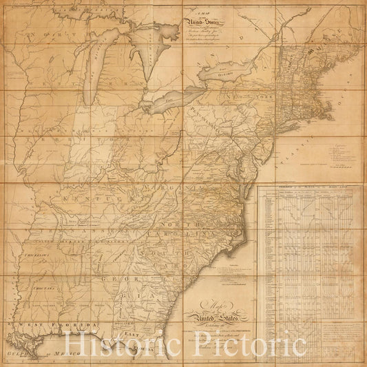 Historic Map - United States. Exhibiting Post Roads & Distances, 1796, Abraham Bradley v2