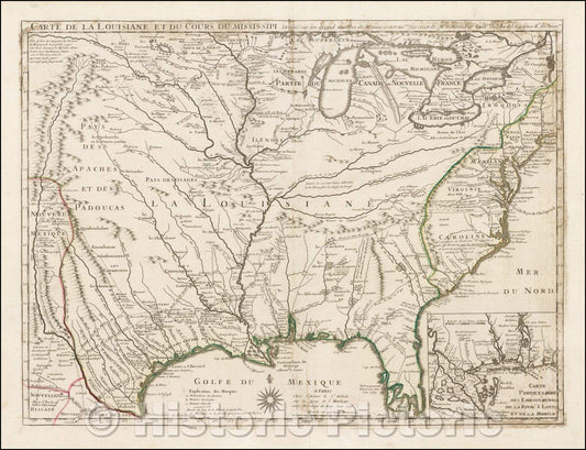 Historic Map - Carte De La Louisiane Et Du Cours Du Mississipi, 1718, Guillaume De L'Isle - Vintage Wall Art