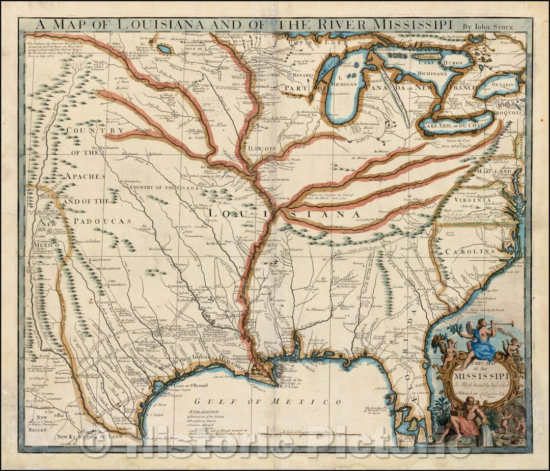 Historic Map - A Map of Louisiana And Of The River Mississipi, 1721, John Senex v4