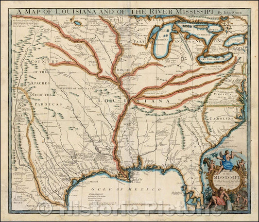 Historic Map - A Map of Louisiana And Of The River Mississipi, 1721, John Senex v4
