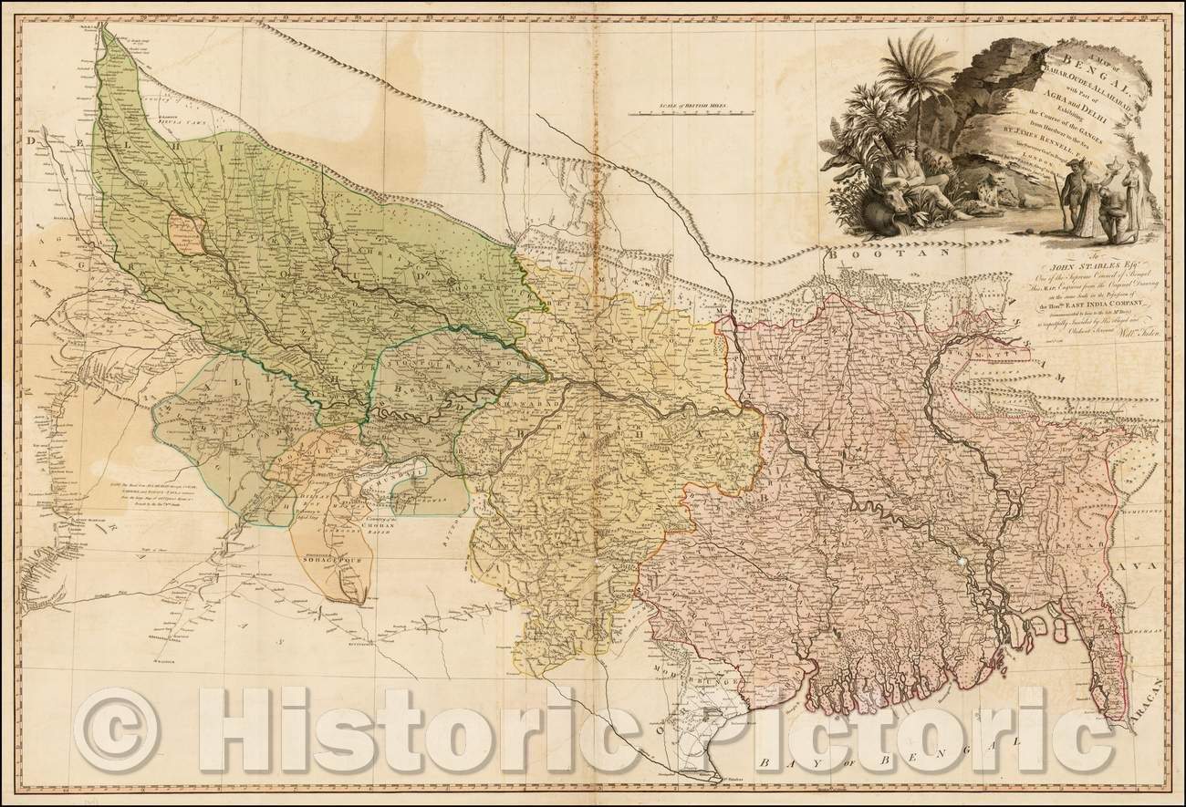 Historic Map - A Map of Bengal, Bahar, Oude & Allahabad with Part of Agra and Delhi Exhibiting the Course of the Ganges from Hurdwar to the Sea, 1786 v3