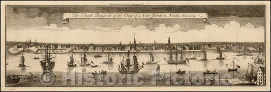 Historic Map - The South Prospect of the City of New York, in North America, 1761, London Magazine - Vintage Wall Art