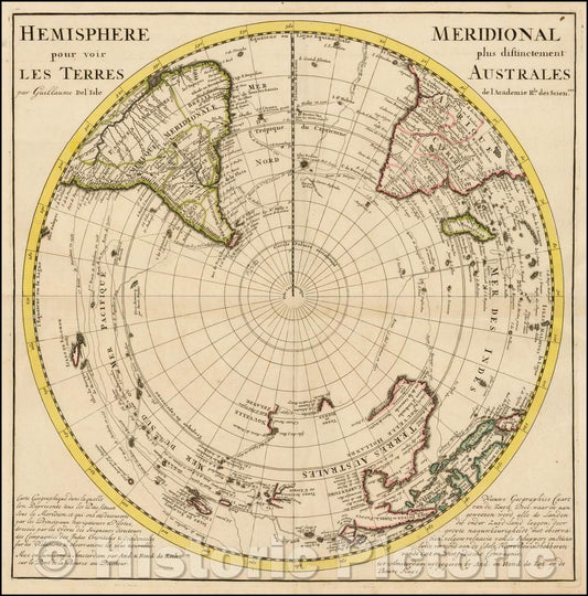 Historic Map - Hemisphere Meridional pour voir plus distinctement Les Terres Australes, 1726, Hendrick De Leth - Vintage Wall Art