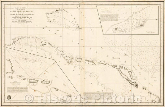 Historic Map - Carta Esferica de una parte del Canal Viejo de Bahama y placeres adyacente, 1799 - Vintage Wall Art